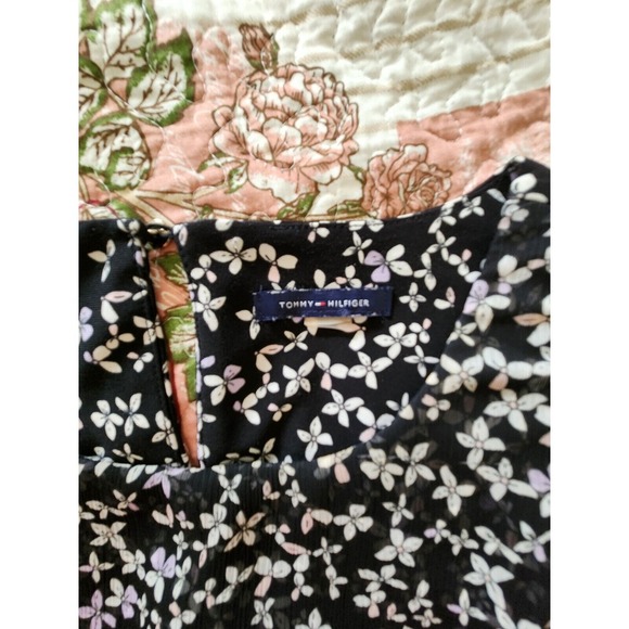 Tommy Hilfiger‎ Womens Chiffon Sleeveless Floral Dress Round Neck Black  L - Picture 8 of 9